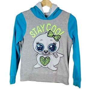 Justice Girls Sparkle Hoodie Gray Size 14 Sherpa Long Sleeve Seal Sweatshirt